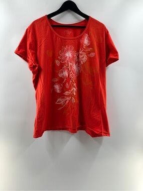 JMS Orange Floral Glitter Graphic T-Shirt – Women's 3XL 100% Cotton